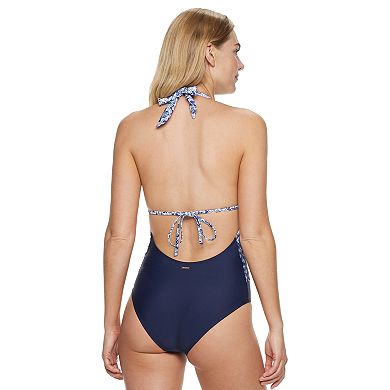 Women's Nine West Wrap Front Halter Bust Enhancer & Waist Minimizer One-Piece Swimsuit
