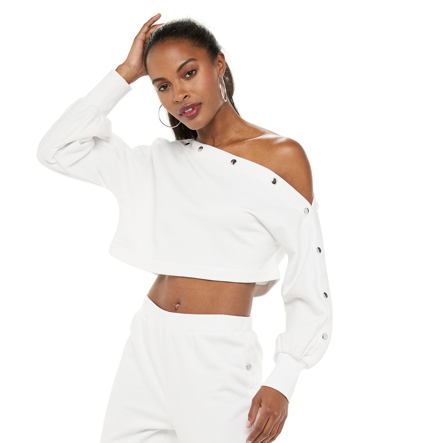 white off the shoulder sweatshirt