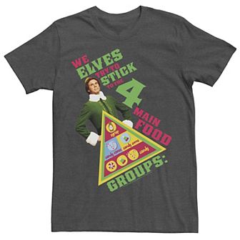 Men's Elf Buddy Four Main Food Group Pyramid Text Portrait Tee