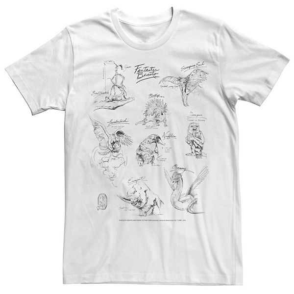 Men's Harry Potter Fantastic Beasts Animal Sketch Collage Graphic Tee