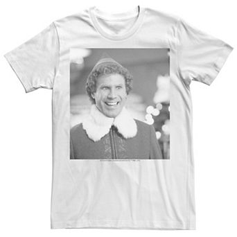 Men's Elf Buddy Black & White Laughing Photo Graphic Tee