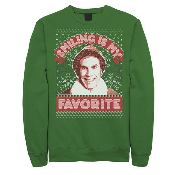 Men s Elf Buddy Smiling Is My Favorite Christmas Sweatshirt