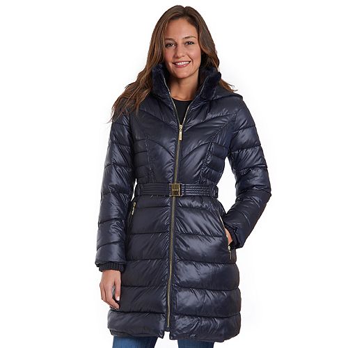 Women's Fleet Street Long Faux Down Coat with Removable Hood