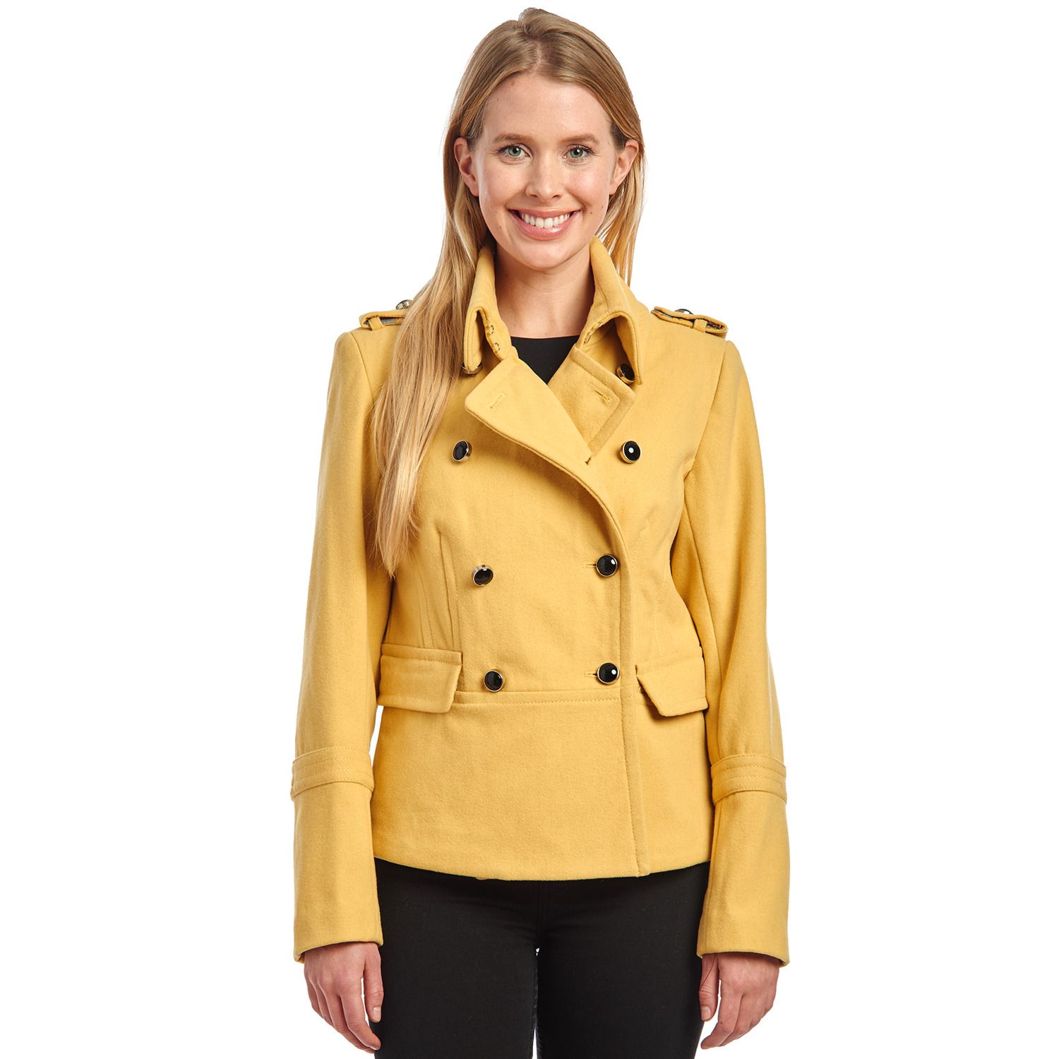 yellow peacoat women's