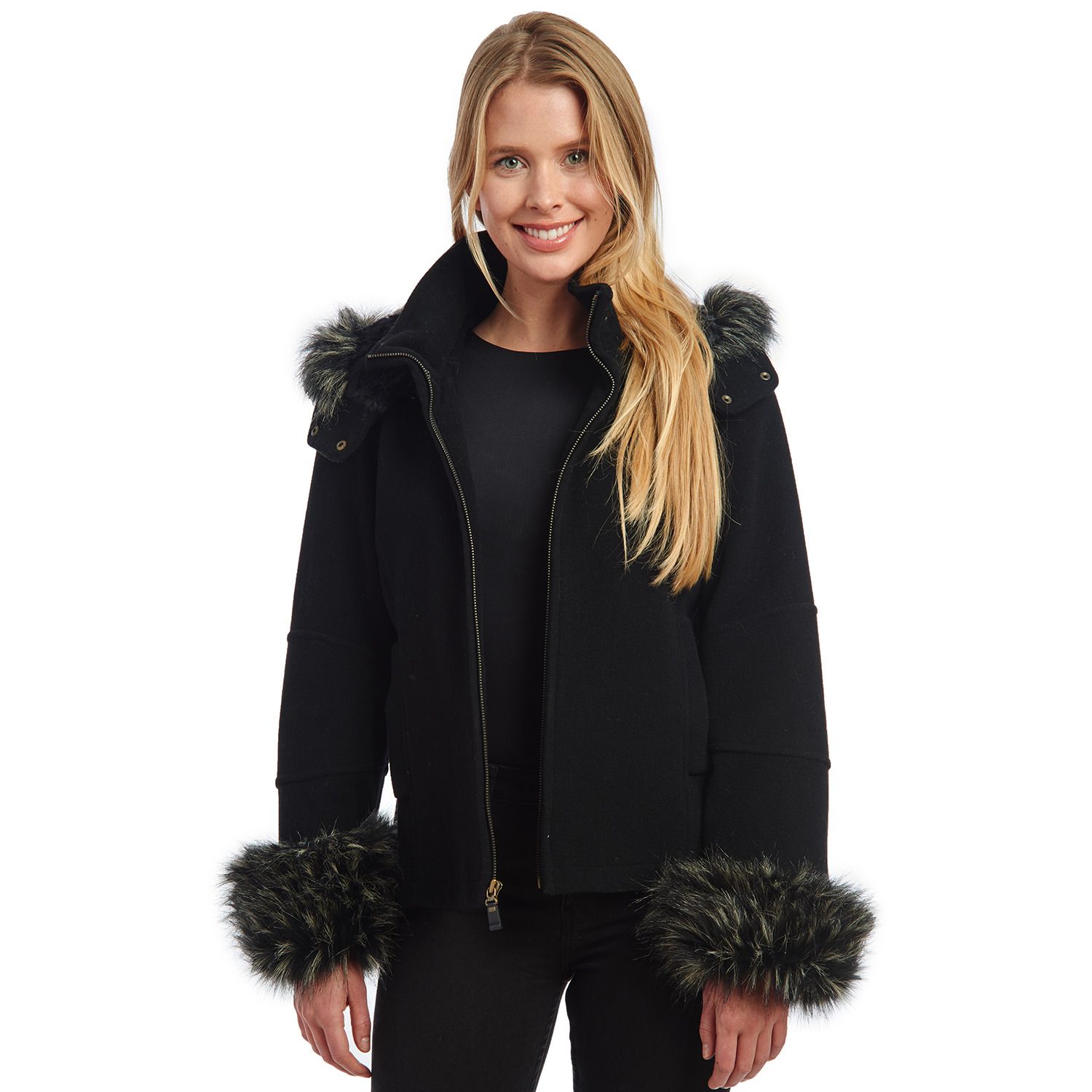 fur trimmed hooded jacket