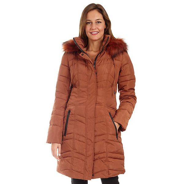 Women Ladies Slim Hooded Down Padded Long Winter Warm Parka Outwear Jacket Coat with Removable Faux Fur Hood