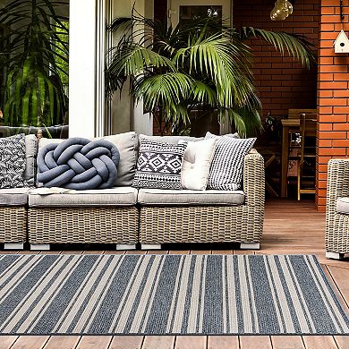 World Rug Gallery Bahama Stripe and Checker Indoor Outdoor Rug