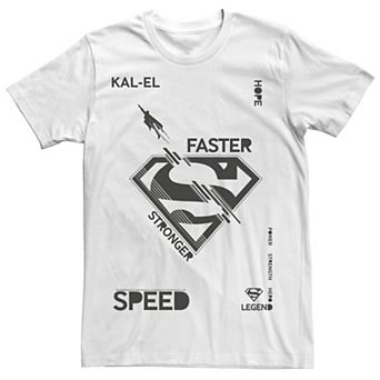 Men's Superman Kal-El Faster, Stronger, Speed Logo Tee