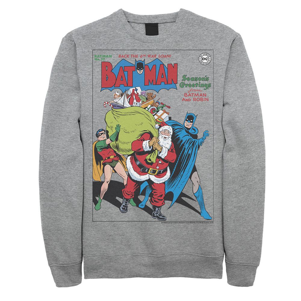 Batman Men's Christmas Vintage Season Greetings Sweatshirt, Athletic Heather / 2XL, image size:1000x1000