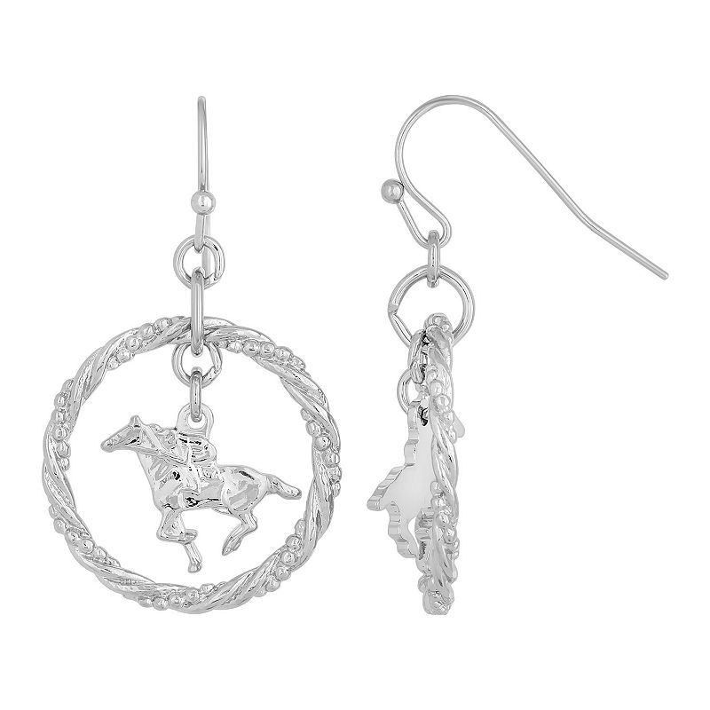 1928 Silver-Tone Suspended Horse Drop Earrings, Womens