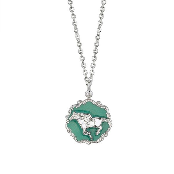 1928 Silver Tone Turquoise Color Enamel Horse Pendant Necklace