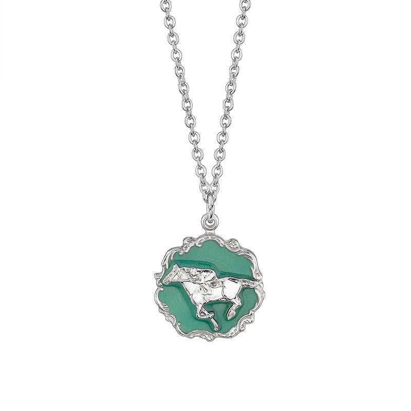 1928 Silver-Tone Turquoise Color Enamel Horse Pendant Necklace, Womens, Tu