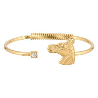 1928 14K Gold-Dipped Clear Crystal & Horse Accent Hinge Bracelet