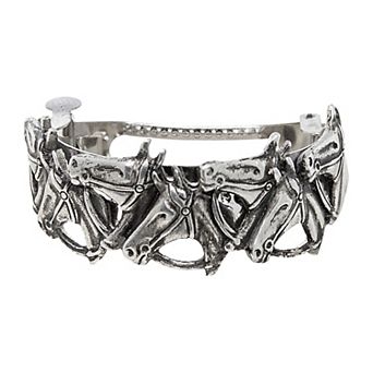 1928 Silver Tone Multi-Horse Pony Tail Holder