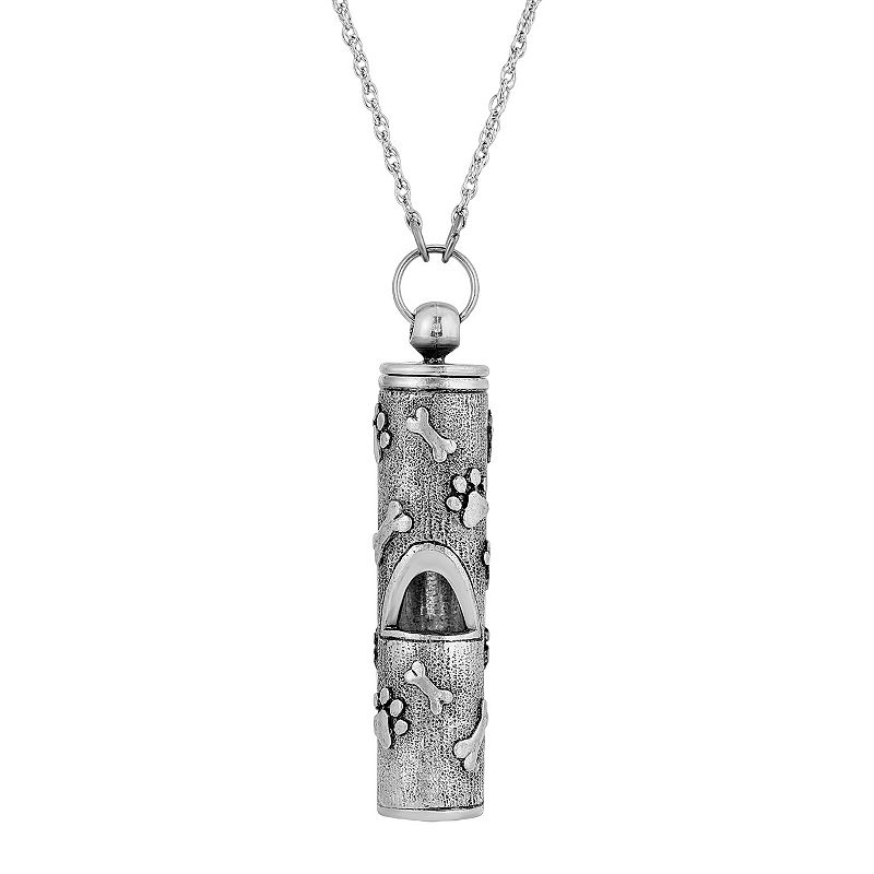 1928 Pewter Dog Bone & Paw Prints Whistle Necklace, Womens, Silver