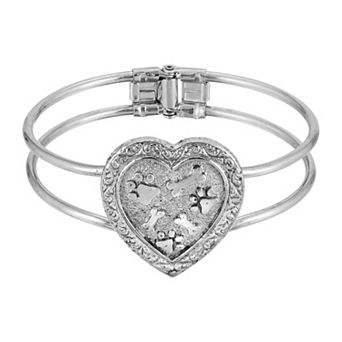 1928 Pewter Heart Paws & Bones Cuff Bracelet