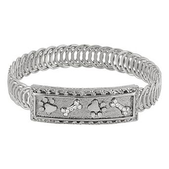 1928 Silver Tone Paw & Bones Belt Bracelet