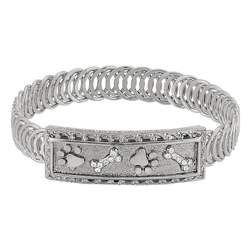 1928 Silver Tone Paw & Bones Belt Bracelet, Womens