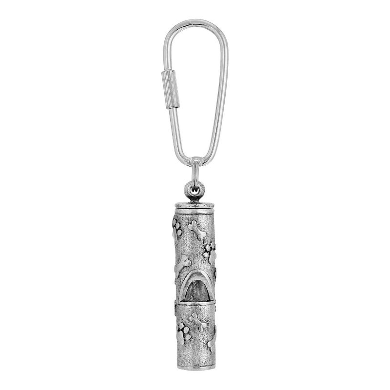 1928 Pewter Paw & Bone Whistle Key Chain, Silver