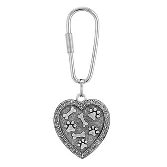 1928 Pewter Bone & Paw Heart Keychain