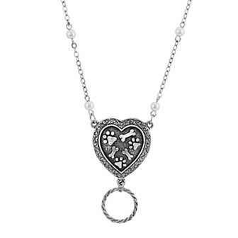 1928 Pewter & Costume Pearl Heart, Paw, and Bones Eye Glass Holder