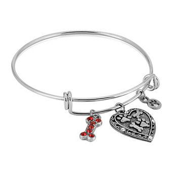 1928 Pewter Heart Bone Paw Print Charm Bracelet