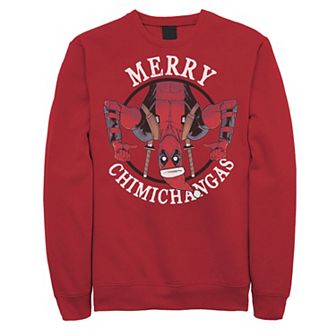 Men's Marvel Deadpool Merry Chimichangas Hanging Holiday Graphic Fleece Pullover