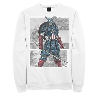 Men's Marvel Captain America Samurai Comic Scenes Graphic Fleece Pullover