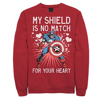 Men's Marvel Captain America Shield Heart Valentine Graphic Fleece Pullover