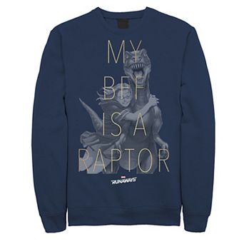 Men's Marvel Runaways Gertrude Yorkes Old Lace BFF Raptor Graphic Fleece Pullover