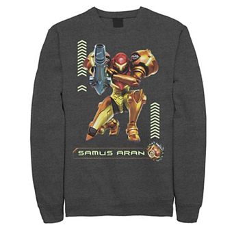 Men's Nintendo Nintendo Metriod Samus Aran Kneel Blaster Detailed Graphic Fleece Pullover