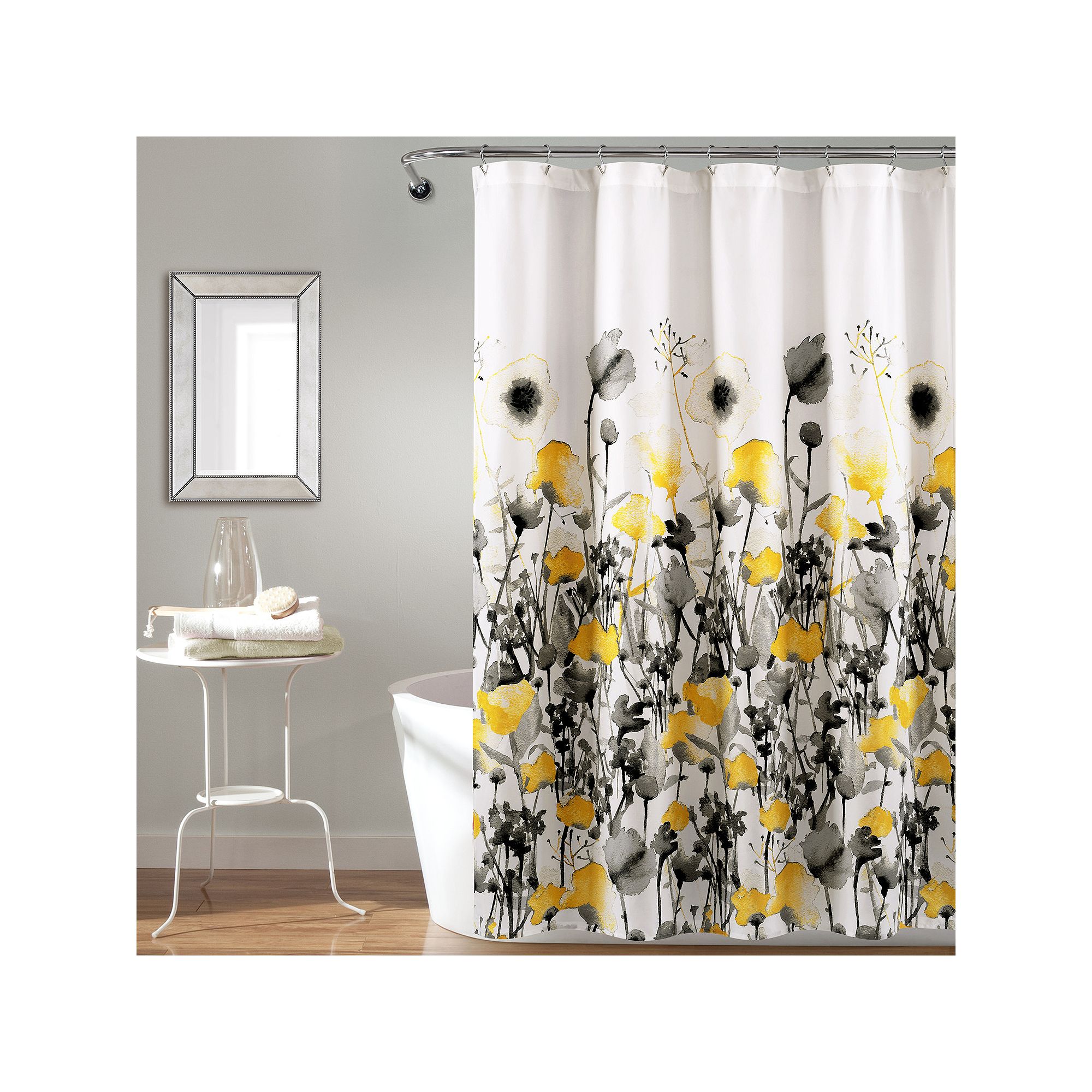 Lush Decor Zuri Flora Shower Curtain, Size: 72X72, Yellow Gray