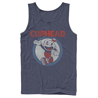 Men's Cuphead Waving Circle Portrait Vintage Tank Top