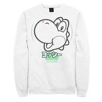 Men's Nintendo Super Mario Yoshi Silhouette Kanji Style Graphic Fleece Pullover