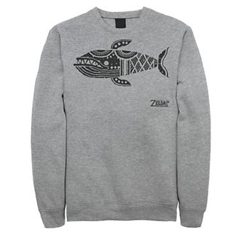 Men's Nintendo Legend Of Zelda Links Awakening Whale Glyph Portrait Logo Graphic Fleece Pullover