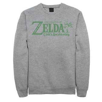 Men's Nintendo Legend Of Zelda Links Awakening Palm Tree Green Logo Graphic Fleece Pullover