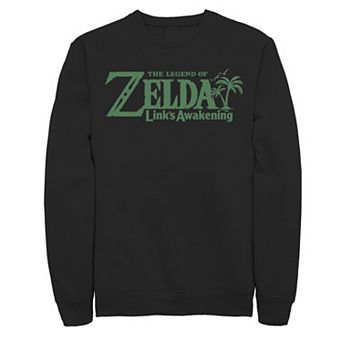 Men's Nintendo Legend Of Zelda Links Awakening Palm Tree Green Logo Graphic Fleece Pullover