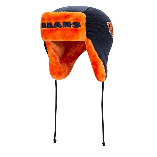 Men's New Era Navy/Orange Chicago Bears Team Helmet Head Trapper Knit Hat