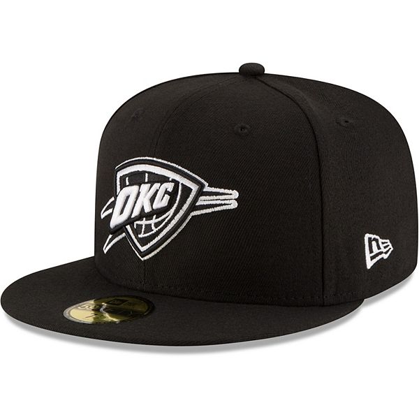 Men's New Era Black Oklahoma City Thunder Black & White Logo 59FIFTY ...