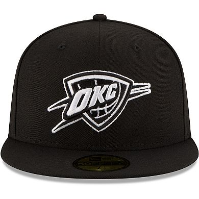 Men's New Era Black Oklahoma City Thunder Black & White Logo 59FIFTY Fitted Hat