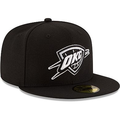 Men's New Era Black Oklahoma City Thunder Black & White Logo 59FIFTY Fitted Hat