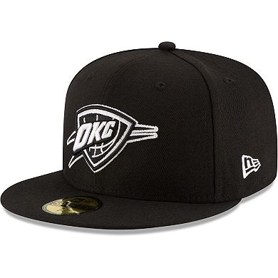 Men's New Era Black Oklahoma City Thunder Black & White Logo 59FIFTY Fitted Hat