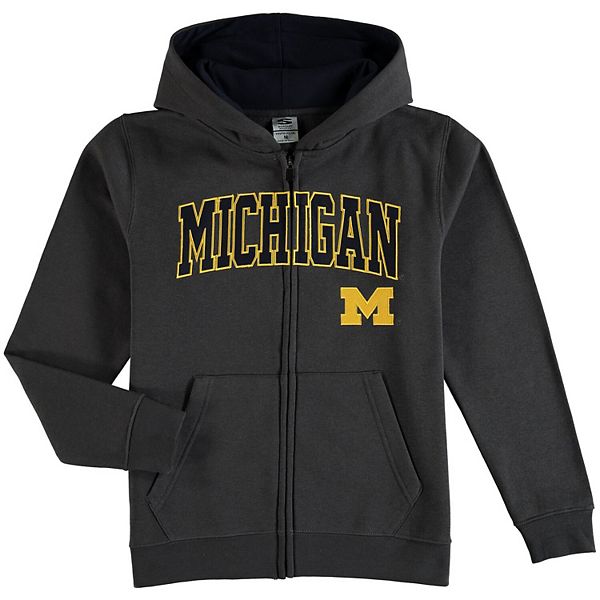 Youth Charcoal Michigan Wolverines Applique Arch & Logo Full-Zip