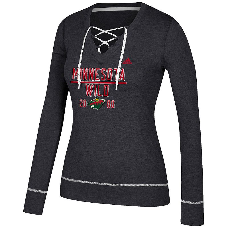 UPC 191038132174 product image for Women's adidas Heathered Black Minnesota Wild Bar Down Skate Lace Long Sleeve T- | upcitemdb.com