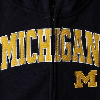 Youth Navy Michigan Wolverines Applique Arch & Logo Full-Zip Hoodie