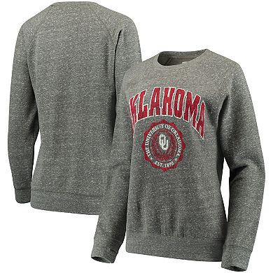 Women's Pressbox Heathered Gray Oklahoma Sooners Edith Vintage Knobi Pullover Sweatshirt