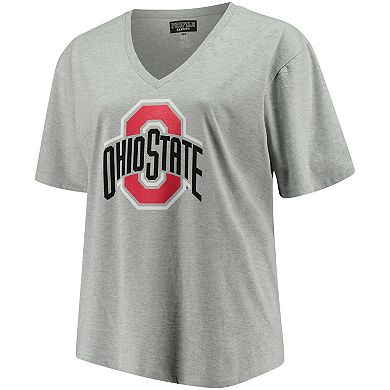 Women's Heather Gray Ohio State Buckeyes Plus Size Primary Logo V-Neck T-Shirt