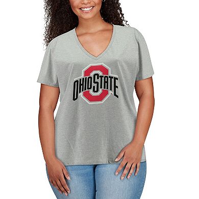 Women's Heather Gray Ohio State Buckeyes Plus Size Primary Logo V-Neck T-Shirt