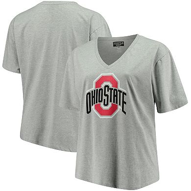 Women's Heather Gray Ohio State Buckeyes Plus Size Primary Logo V-Neck T-Shirt