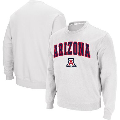 Men's Colosseum White Arizona Wildcats Arch & Logo Crew Neck Sweatshirt
